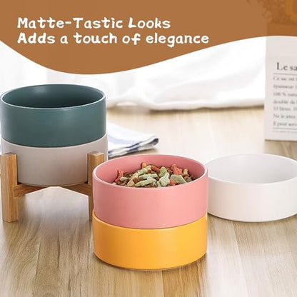 Elevated Ceramic Cat Bowl - Cat Food Bowl with Bamboo Stand - Raised Dog Dish for Puppies - Anti Vomiting, Stress Free - 13.5 oz / 400 ml - Pink - color: Pink, size: Small