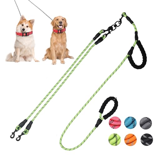 Exceptional 360 Anti-Tangle & No Pull Dual Dog Leash - Double Handle & Reflective for Small & Medium Dogs (Green, 2 Way) - color: Green, size: 2 Way