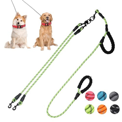 Exceptional 360 Anti-Tangle & No Pull Dual Dog Leash - Double Handle & Reflective for Small & Medium Dogs (Green, 2 Way) - color: Green, size: 2 Way