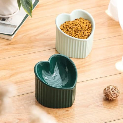 Green Ceramic Raised Cat Bowls, Tilted Elevated Food or Water Bowls, Stress Free, Backflow Prevention, Dishwasher and Microwave Safe, Lead & Cadmium Free - color: Green