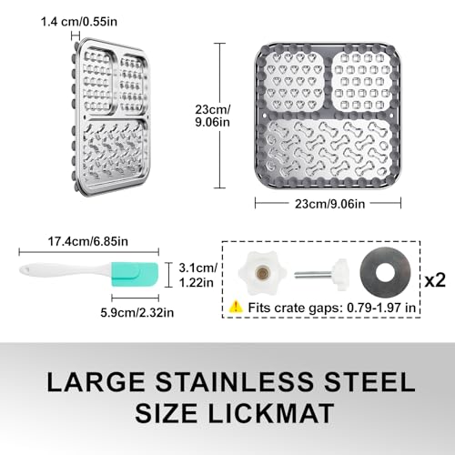 Kactoily Stainless Steel Lick Mat for Dogs and Cats, Large Slow Feeding Licking Pad with 46 Suction Cups, Wall/Floor/Crate Mounting, Peanut Butter Licking Pad for Boredom Reducer and Anxiety Relief - size: Large (1-Pack)