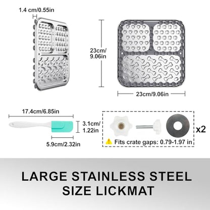 Kactoily Stainless Steel Lick Mat for Dogs and Cats, Large Slow Feeding Licking Pad with 46 Suction Cups, Wall/Floor/Crate Mounting, Peanut Butter Licking Pad for Boredom Reducer and Anxiety Relief - size: Large (1-Pack)