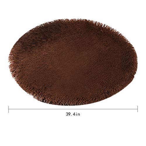 39 Inch Plush Dog Bed Mat Warm Fluffy Round Puppy Crate Pad with Anti-Slip Waterproof Bottom Soft Comfy Pet Kennel Mat for Small and Medium Dogs Sleeping(Dark Coffeey) - color: Dark Coffee, size: 39 Inch