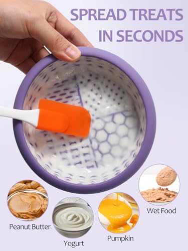 Dog Lick Bowl for Large Dogs, Lick Mat, Slow Feeder Lick Bowl with Brush and Scraper,Strong Suction, Freeze Licking Bowl for Anxiety Relief, Enrichment & Distraction, Dishwasher Safe 7.6 * 3.5 inch - color: Purple