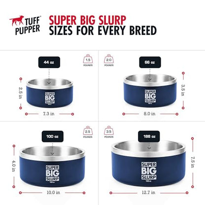 Tuff Pupper Heavy Duty Insulated Dog Bowl | Double Wall Stainless Steel Dog Food Dish | Non-Slip Spill Proof Dishwasher Safe Cat Bowl | Water Dish for Feeding Large Medium Small Pets (44oz, Blue) - color: Midnight Blue, size: 44oz