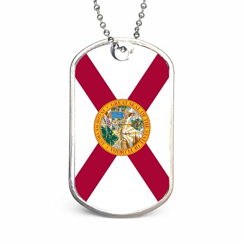 US States Flags Dog Tag Necklace, Custom Military ID Tags, Personalized Laser Engraved or Embossed Stainless Steel - style: Florida Flag