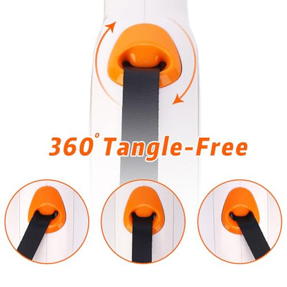 Retractable Dog Leash, 16 FT/26 FT Dog Leash Retractable for Small/Medium/Large Dogs up to 110 lbs, Strong Nylon Tape, Tangle Free, One-Hand Brake (White/Orange, Large) - color: White/Orange