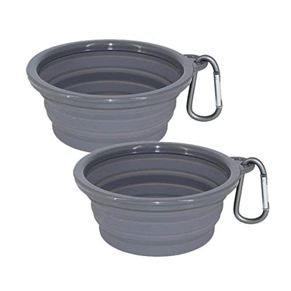 Collapsible Portable Silicone Big Dog Bowls,2 Pack,34 oz/Each Bowl,Silicone Basic Bowl with Plastic Rim and D-Ring,Foldable Travel pet Feeder,Portable Basic Bowl for Dog (Grey) - color: grey