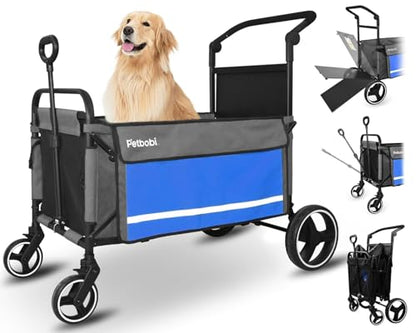 Petbobi Dog Wagon Stroller for Large & Medium Dogs, 2-in-1 Push Pull Pet Cart with Ramp, Foldable Wagon, 360° Swivel Wheels, Adjustable Handles, Safety Leashes, Blue - color: Blue