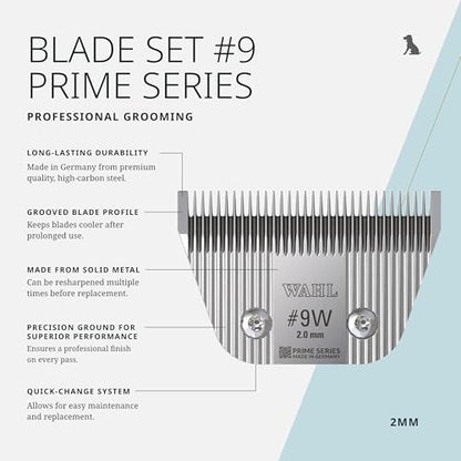 Wahl Pro Animal Wide Prime Series Blades - Professional Fine Tooth Pet Clipper for Horse, Cat & Dog Grooming - Made from High-Carbon Steel - #9W, 2.0mm - size: #9W