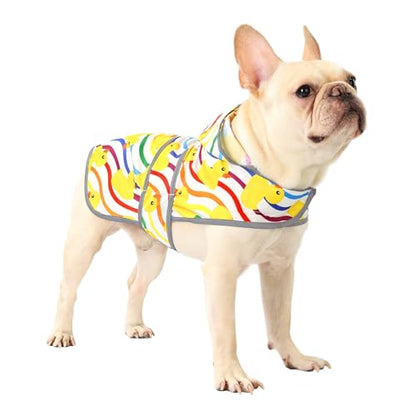 Dog Raincoat for Medium Dogs Waterproof Jacket Hooded Rain Coats with Reflective Strips Leash Hole & Poncho Adjustable Fit (Rainbow,M) - color: Rainbow Ducks, size: Medium