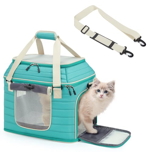 Top-Expandable Pet Carrier: NOBLE DUCK Airline Approved Pet Travel Bag for Cats/Dogs Up to 20 Lbs | Soft-Sided, Multi-Sided Breathable with Anti-Escape Zipper & Privacy Curtain to Reduce Stress - color: 2-Green, size: Medium