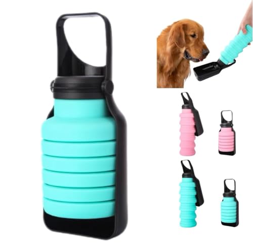 Portable Dog Water Bottle Foldable Pet Water Dispenser Leakproof 500ml with Collapsible Bowl for Walking Hiking Travel (Blue) - color: blue