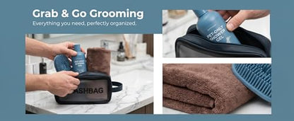 [Zmonap] Dog Cat Bath Brush Kit with Soap Dispenser, 250ML Gentle Pet Shower Gel, Super Absorbent Quick Dry Towel & Waterproof Storage Bag, All-in-One Pet Grooming Bathing Supplies for Indoor Outdoor