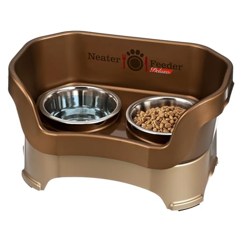 Neater Pet Brands Neater Feeder Deluxe Mess Proof Dog Bowls Elevated for Medium Dogs 19-40 lbs, Made in USA, No Spill Raised Dog Food Bowl Stand Feeding Station, Food and Water Bowl Set, Bronze - color: Bronze, size: Medium with Standard Bowl
