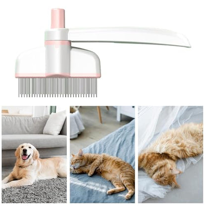Pets Grooming Comb - Dog Hair Comb | Rotation Design Pet Grommer Comb with Release Button | Detangling Cat Comb | Dematting Comb | Cat Comb for Pets Removing Loose Hair for Shedding and Detangling - color: Pink