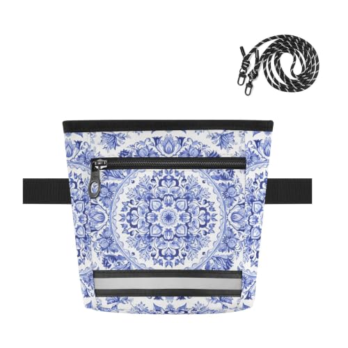 Mandala Water-Resistant Dog Treat Pouch, 3 Ways to Wear Treat Bag with Magnetic Closure & Reflective Strip, Hands-Free for Pet Training, Walking