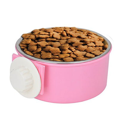 Crate Dog Bowl Removable Stainless Steel Water Food Feeder Bowls Cage Coop Cup for Cat Puppy Bird Pets - color: Pink, size: Small
