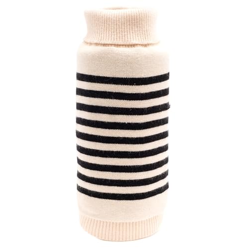 THE WORTHY DOG Sleeveless Stripe Turtleneck Dog Sweater – Warm Pullover Clothes with High-Pile Fleece Knit, Cozy Winter Dog Apparel - Cream/Black, X-Small - color: Stripe - Cream/Black, size: X Small