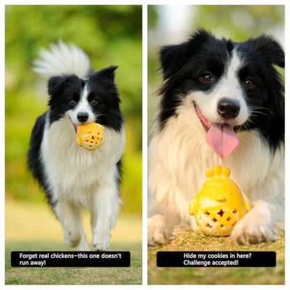 MewaJump Stuffed Dog Toy Treat Dispenser Dog Toy Puzzle Rubber Chew Toys Treat Food Dispensing Toys for Teeth Cleaning Ball Interactive Enrichment Toys for Puppy, Small, Medium, Large Breeds - color: yellow hen
