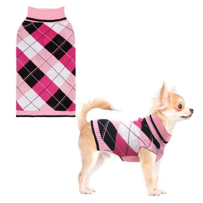 KOOLTAIL Valentine Dog Sweater Pet Knitted Clothes - Classic Pink Plaid Pullover Turtleneck Thick Warm Dog Sweaters with Leash Hole, Soft Winter Coats for Small Medium Large Dogs Cats Puppy Girls, S - color: Pink2, size: Small