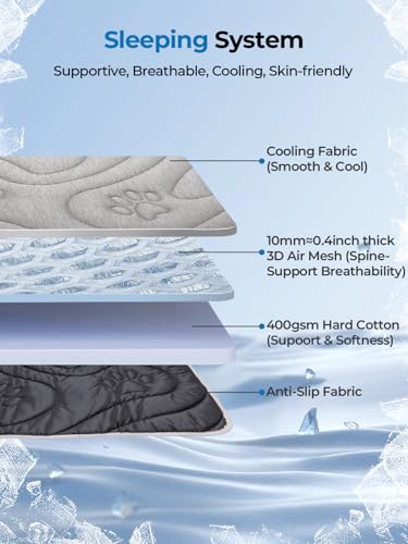 Dog Cooling Mat, Anti-Slip, Thick 3D Orthopedic Summer Pad for Dogs & Cats, Q-MAX > 0.5, Non-Toxic, Machine Washable, Chew-Resistant, Portable for Crate, Bed, Sofa, Car (Cool Grey, Medium) - size: Medium