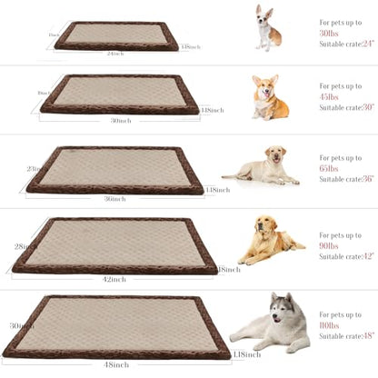 Dog Crate Pad 48x30 inch Memory Foam Large Dog Kennel Bed Soft Flannel Washable Anti Slip Puppy Sleeping Mat,Brown - color: Khaki, size: XX-Large