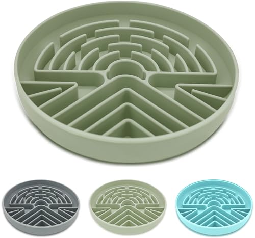 Lesipee Slow Feeder Dog Bowl for Large & Small Pets, Anti Choking Puzzle Dog Food Bowl with Non-Slip Base, Interactive Pet Slow Eating, Silicone Cat Feeder for Puppies & Cats(Grey Green) - color: Grey Green