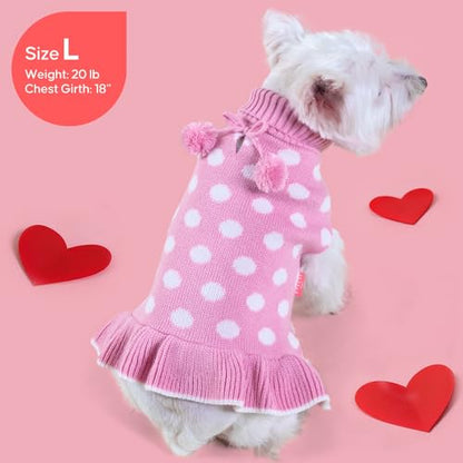 KYEESE Valentines Dog Sweater Dress, Warm Dog Sweaters for Small Dogs Girl Cats Dogs Clothes, Pullover Cozy Knit Pet Appare with Leash Hole, Pink Dot, S - color: 03# Polkadot (Pink), size: Small (3-6lbs)
