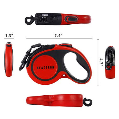 Upgraded Retractable Dog Leash, 16" Extra Long Tangle-Free Reflective Nylon, Small to Medium Dogs up to 110lbs, Waste Bags and Dispenser Included (Red) - style: (Upgraded) Red