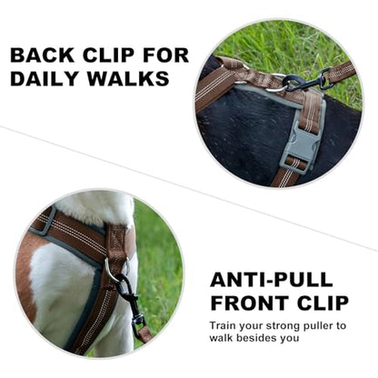 Plutus Pet No Pull Dog Harness, Adjustable Nylon Harness with Soft Padding, Reflective and Heavy Duty Dog Harness for Small, Medium, Large Dogs(Chocolate, M) - color: Chocolate, size: M
