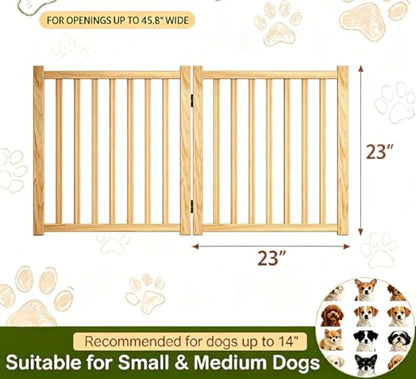 2PCS Wooden Dog Gate Indoor, 23" H Freestanding Pet Gate, No-Painted Foldable Puppy Gate for Stairs, Doorways, 2 Panels-2Pcs - size: 【(2Pcs)2 Panels】H:23''