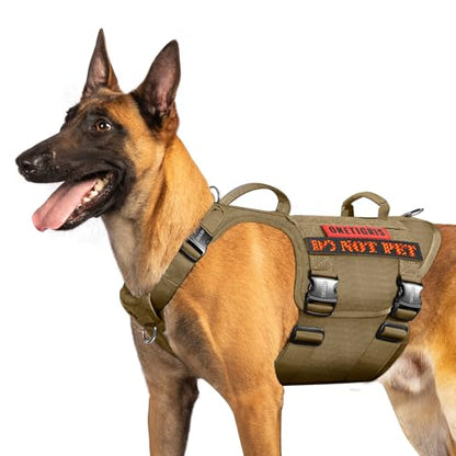 OneTigris Tactical Dog Harness with 5X Metal Buckle,Dog MOLLE Vest with Handle,No Pulling Front Clip,Hook and Loop Panel for Dog Custom Patch - color: Brown, size: XL