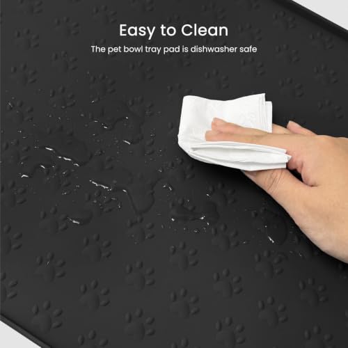 PWTAA Dog Food Mat Anti-Slip Silicone Dog Bowl Mat Thicker Pet Placemat Waterproof Cat Feeder Pad with Raised Edge Puppy Kitten Feeding Mats Suitable Small Medium-Sized Dogs Cats Eating Tray - 2PCS - color: Black, size: 25.6" x 13"-2PCS