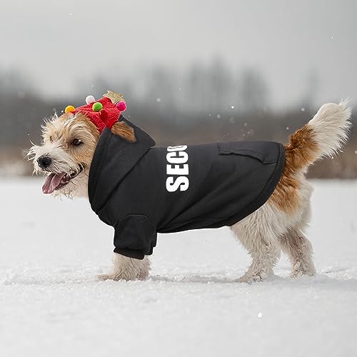 Dog Sweaters for Small Dogs Security Sweater Soft Brushed Fleece Pet Clothes Dog Hoodie Sweatshirt with Pocket(XS) - size: X-Small