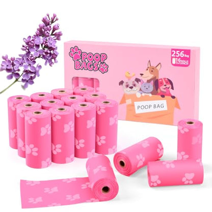 Poop Bags Rolls 256 Count - 9x13 Inches Pink Thickened Leakproof Lavender scent Poo Bags for Dogs, Eco-Friendly Pet Waste Bags for Walking,Travel,Home. - color: pink