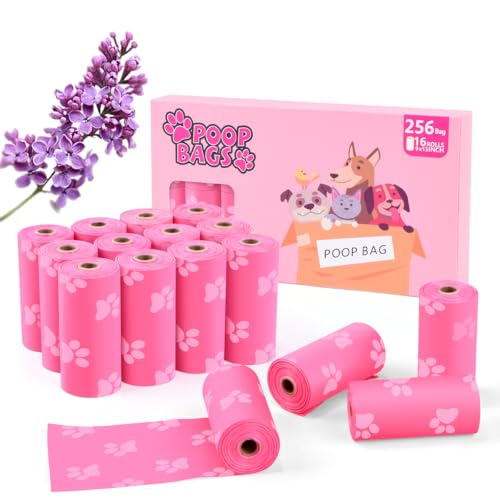 Poop Bags Rolls 256 Count - 9x13 Inches Pink Thickened Leakproof Lavender scent Poo Bags for Dogs, Eco-Friendly Pet Waste Bags for Walking,Travel,Home. - color: pink
