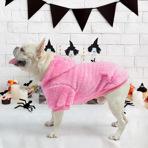 SCENEREAL Fleece Dog Sweaters Hoodie for Small Medium Large Dogs Girls Boys, Plush Fuzzy Dog Clothes Hoodies with Leash Hole, Winter/Fall Puppy Cold Weather Coat, Sherpa Hooded Sweatshirt, Rose Red S - color: Rose red, size: Small