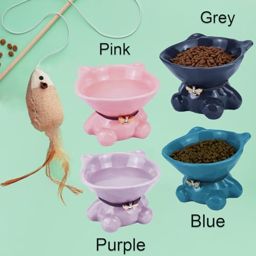 Cat Bowl Elevated Cat Bowls Whisker Friendly Cute Ceramic Tilted Food Bowls for Indoor Cats 5.4 Inch Wide 15° Raised Kitten Supplies Dishwasher and Microwave Safe Gray Cats Water Bowl - color: Grey Ceramic Cat Food Bowl
