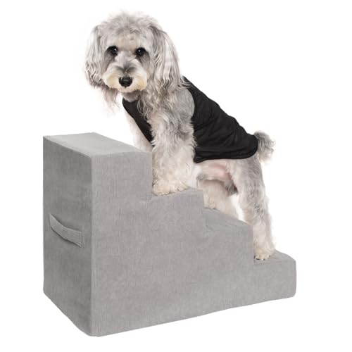 MEWANG Dog Stairs for Small Dogs, Medium Dogs & Old Cats – 4-Step Pet Ramp with High-Density Foam for Bed and Couch, Non-Slip Bottom, Washable Cover, Grey (23.9" L x 14.9" W x 18.2" H) - color: Square Corner, size: 4 steps: 23.94''L×14.96''W×18.27''H