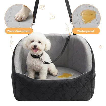 Dog Car Seat for Small Dogs Up to 30 Lbs, Pet Travel Safety Bed for Puppy Cat, Waterproof & Wear-Resistant, Anti Slip Base, Fully Detachable Washable with 2 Safety Tether(Light Gray-Black) - color: Light Gray-Black(Waterproof & Wear-Resistant)