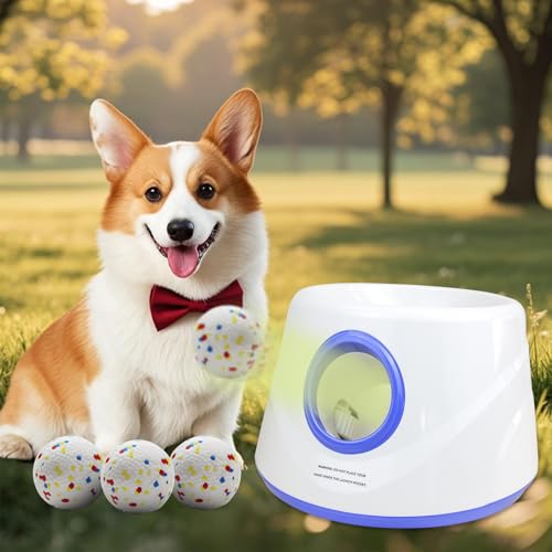 MEKAPLE Automatic Dog Ball Launcher, Upgraded Interactive Dogs Balls Thrower for Small Dogs, Distance Adjustable Mental Stimulating Dog Toys with 4 Durable Etpu Balls 2.2 Inch (Blue) - color: Blue