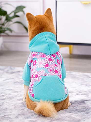 Blue Puppy Dog Hoodies for Small Medium Dogs, Christmas Hooded Sweatshirt with Pocket Pet Cat Hoody Clothes Sweaters Fleece Coat Dog Costume Winter - color: Blue flowers, size: X-Large