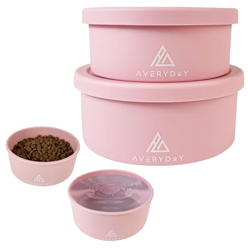 AVERYDAY 50 Oz Travel Dog Bowls with Lids, 2-in-1 Portable Pet Bowls for Food and Water, Leakproof Travel Dog Food & Water Bowl for Outdoor, Camping, Travel Dog Feeding Bowl, Daycare Pet Bowls - color: Pink, size: 20oz & 30oz