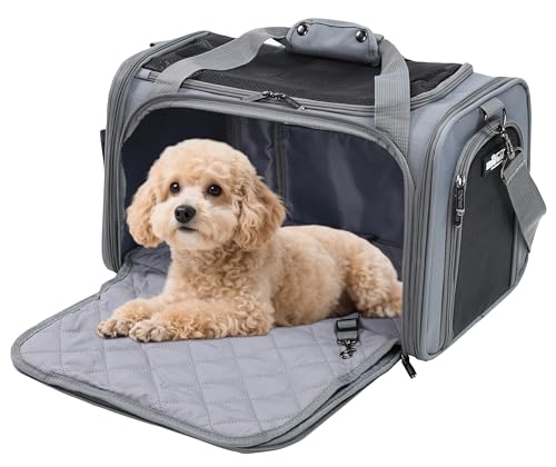 EliteField Deluxe Soft-Sided Pet Carrier (3 Year Warranty, Airline Approved), Travel Bag for Dogs, Cats & Small Pets, with Expandable Mat - color: Gray, size: Large: 20"L x 12"W x 12"H