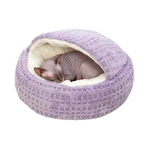 Covered Cat Bed | Comfortable Anti-Slip Small Warming Dog Bed | Calming Nest Covered Kitten Cave | for Home Dorm Bedroom Living Room Balcony - color: Purple