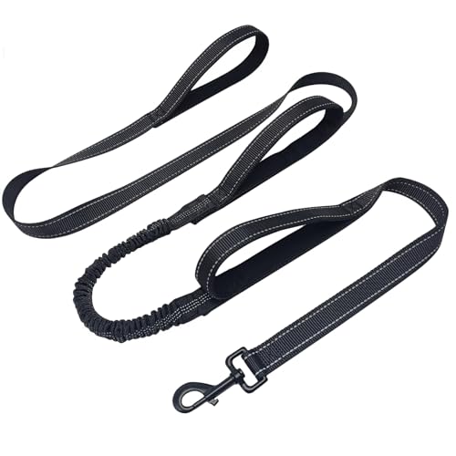 WYuZe 3 Handle Dog Leash for Large Dog 7FT Nylon Bungee Dog Training Leash | Reflective Shock Absorbing Triple Padded Handle Heavy Duty for Medium Dog Traffic Control No Pull Walking Hiking Black - color: Black