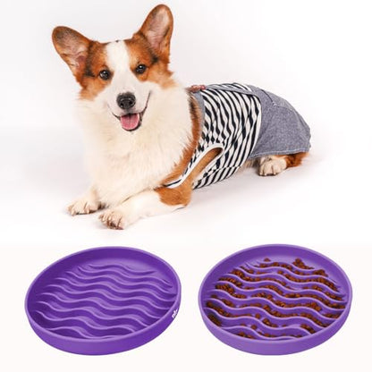 Slow Feeder Dog Bowls, Silicone Food Bowl Anti-Gulping, Pets Puppy Slow Feeder with Suction Cups, Dishwasher Microwave Safe for All Small Medium Dogs, Wave Design Purple - color: purple