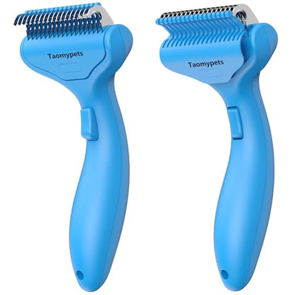 Self Cleaning Grooming Rake Brush for Shedding Gently Removes Loose Undercoat Mats Tangled Deshedding Grooming Tool for Dogs Cats Extra Wide (Blue) - color: Blue