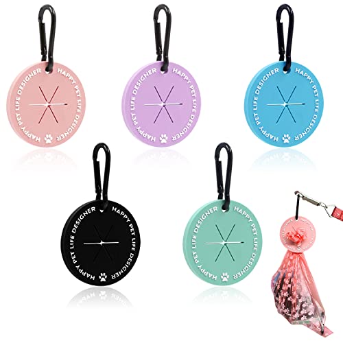5 Colors Dog Poop Bag Holder, Waste Bag Holder with Carabiner Clip, Hands Free Poop Bag Carrier for Leash, Pet Waste Bag Dispenser for Dog Walking Accessory - color: 5 Colors